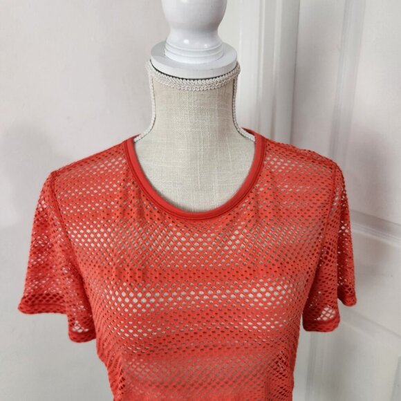 Lululemon Top Womens 8 Sunset Orange Sweat Your Heart Out Crop Mesh Netted - Picture 2 of 14